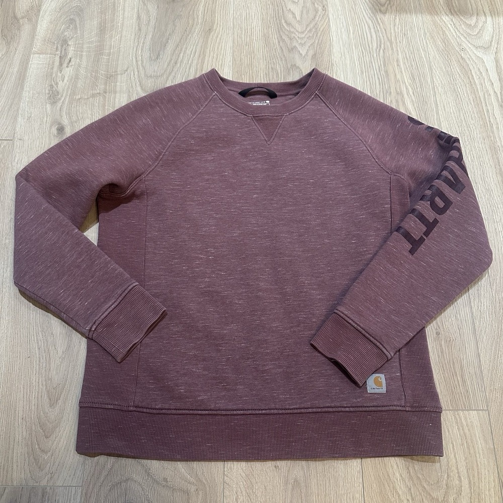 Carhartt Sweatshirt Relaxed Fit Women's L Purple Pullover Logo Crewneck Graphic